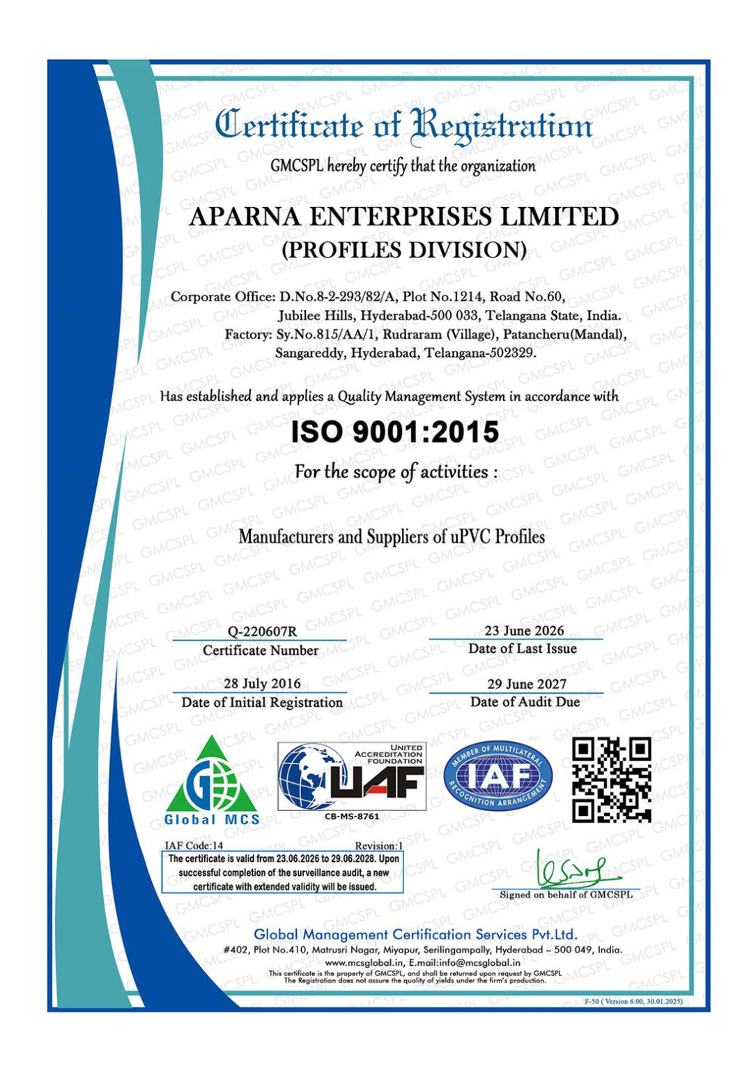 Certificate---Aparna-Profile-Certified-by--Global-9001-2015